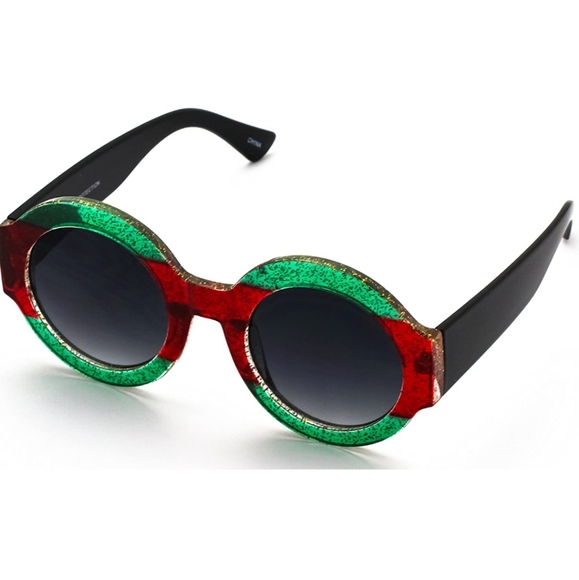 ROUND GLITTER COLORBLOCK ๐ SUNGLASSES - Picture 2 of 6